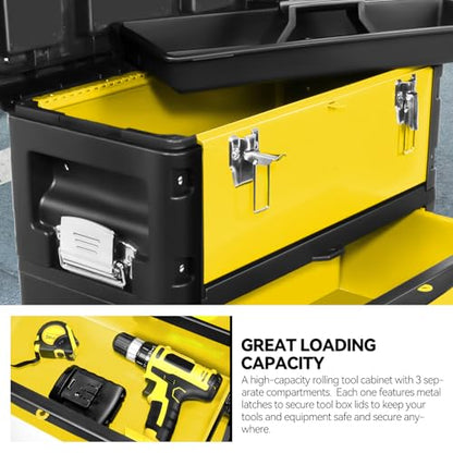 Auto Dynasty 3-Tier Rolling Trolley Tool Box Stackable w/Wheels, Yellow - color: Yellow