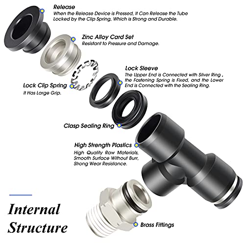 TAILONZ 1/2" OD x 1/2" MNPT Push to Connect Branch Tee Fitting 10Pcs - size: 1/2"OD x 1/2"MNPT