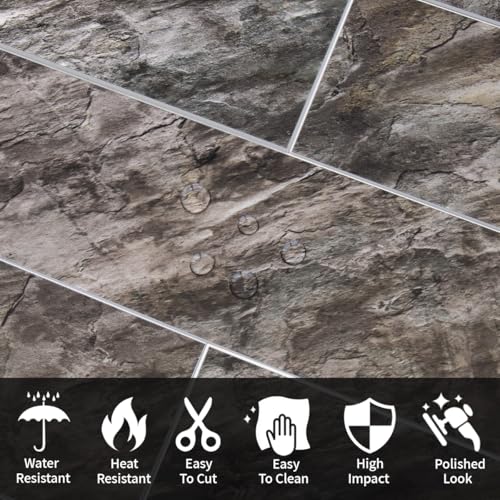 AULIGET 40-Piece Polished Brown Peel and Stick Backsplash Wall Tiles, 3" x 12" PVC Faux Stone Stick on Tiles for Backsplash Kitchen, Bathroom, Laundry Room, Camper, Fireplace - color: Polished Brown, size: 40 Pieces, 3"x12"x0.12"