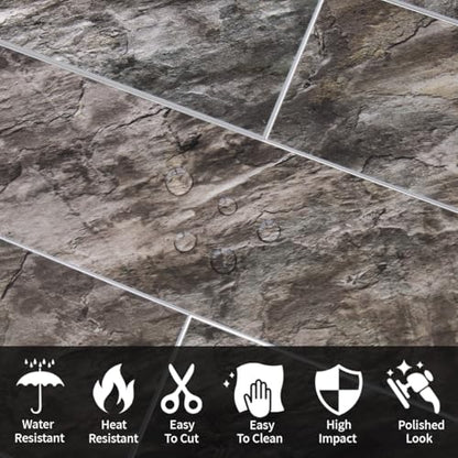 AULIGET 40-Piece Polished Brown Peel and Stick Backsplash Wall Tiles, 3" x 12" PVC Faux Stone Stick on Tiles for Backsplash Kitchen, Bathroom, Laundry Room, Camper, Fireplace - color: Polished Brown, size: 40 Pieces, 3"x12"x0.12"