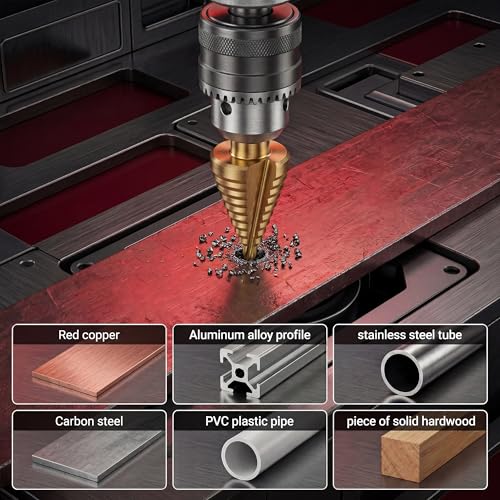 Step Bit-10 Steps Titanium Coating High Speed Steel Step Drill Bit Set Unibit with Dual Flute Straight Grooved for Metal Hole Drilling-1/4 to 1-3/8" - size: 1 pc