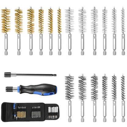 20 Pcs Wire Brush Set for Drill, Wire Brushes for Cleaning Rust Tube Automotive, Nylon, Brass, Stainless Steel Bristles Bore Brush with 1/4" Hex Shank and Tool Bag