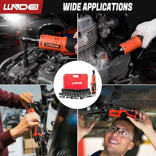 LLNDEI 3/8" 58Pcs Cordless Electric Ratchet Wrench Set with Socket Set