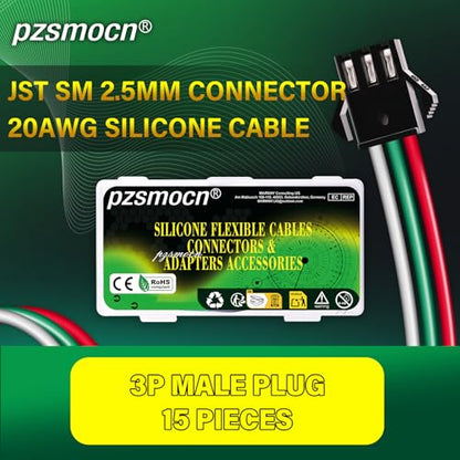 15 Pieces JST SM 2.5mm 3 Pin 20AWG Flexible Silicone Connector Kit - size: 3-Pin, style: JST-SM-M