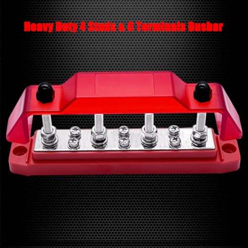 Ampper 4 x M6 Posts Power Distribution Block BusBar 6 M4 Screws, 6.3" Red - color: Red, size: 4M6+6M4