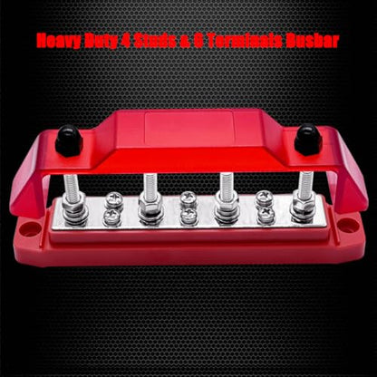 Ampper 4 x M6 Posts Power Distribution Block BusBar 6 M4 Screws, 6.3" Red - color: Red, size: 4M6+6M4