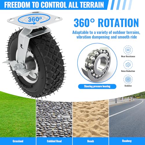 8 inch Casters Wheels, Heavy Duty Casters Set of 4 Load 880lbs with Brake, Locking Swivel Plate Caster, Industrial Castor Wheels for Workbench, Cart, Trolley, Wagon and Shelves - size: 8 inch (2 Swivel with Brake-No Direction Lock)