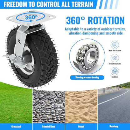 8 inch Casters Wheels, Heavy Duty Casters Set of 4 Load 880lbs with Brake, Locking Swivel Plate Caster, Industrial Castor Wheels for Workbench, Cart, Trolley, Wagon and Shelves - size: 8 inch (2 Swivel with Brake-No Direction Lock)
