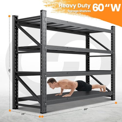 60” Wide Heavy Duty Metal Garage Shelving, Adjustable Storage Shelf - color: Matte Black, size: 60"Wx24"Dx70" H