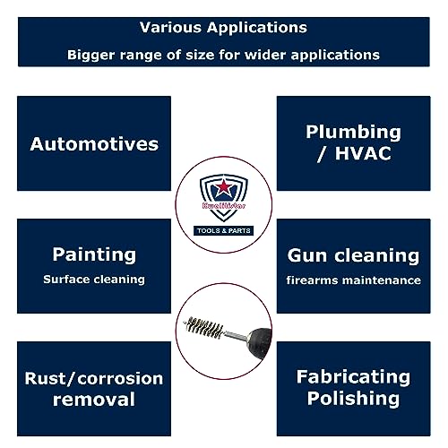 Stainless-Steel Bore Brush [8-Size Set] Wire Brush for Power Drill, Metal Cleaning Brushes, 1(1/8) to 1/4-inch Diameter in 1/8-in increments (or 29, 26, 22, 19, 16, 13, 10, 7 mm), (1/4-in Hex Shaft) - style: 1Set x 8Size (Stainless)