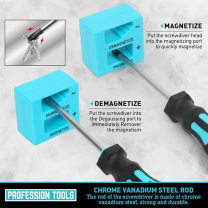 Magnetic Screwdrivers Set with Case, Amartisan 43-piece Includs Slotted, Phillips, Hex, Pozidriv,Torx and Precision Screwdriver Set, Magnetizer Demagnetizer Tools, Tools for Men (Blue)) - style: 43-piece Screwdrivers Set (Blue)