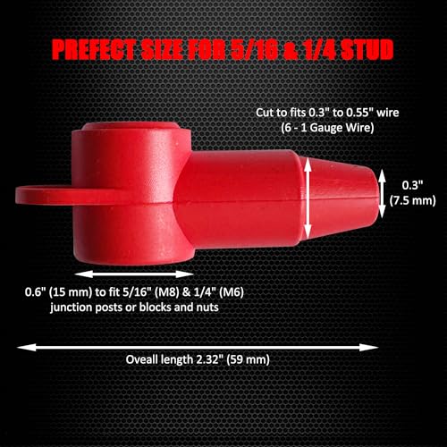 Ampper Silicone 1/4", 5/16" Stud Terminal Cover Fit 6-1 Gauge, Black 12 Pc - color: Black, size: 1/4" & 5/16" Stud M
