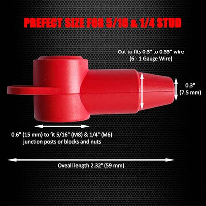 Ampper Silicone 1/4", 5/16" Stud Terminal Cover Fit 6-1 Gauge, Black 12 Pc - color: Black, size: 1/4" & 5/16" Stud M