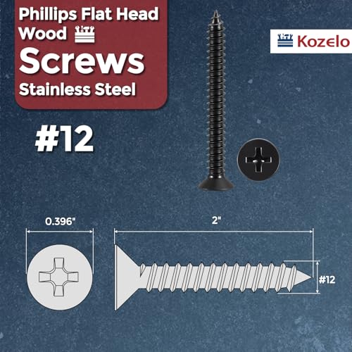 50pcs Phillips Wood Screws #12x2 304 Stainless Steel Black - color: Black, size: #12x2"