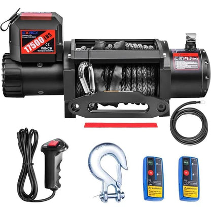 CXRCY 12V Electric Winch, 17500LB, Synthetic Rope - style: 17500LBS for truck SUV