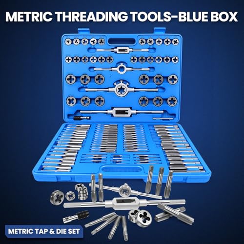 110-Piece Metric Tap and Die Set – Complete Metric Threading Tool Kit, Thread Chaser & Rethreading Set for Cutting Internal & External Threads, M2-M18, Heavy-Duty Storage Case