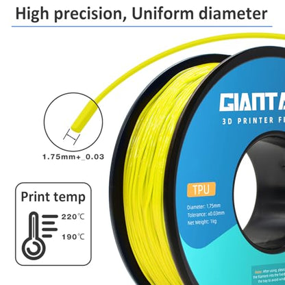GIANTARM 95A TPU 3D Printer Filament 1.75mm, 1kg Spool, Yellow, +/- 0.03mm - color: Tpu-yellow