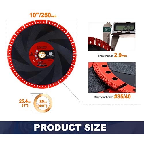 Metal Cutting Diamond Blade 10"- BRSCHNITT 250mm All-Purpose Diamond Saw Blade for Rebar Sheet Metal Angle Iron Stainless Steel Concrete. - size: 10"(250mm)