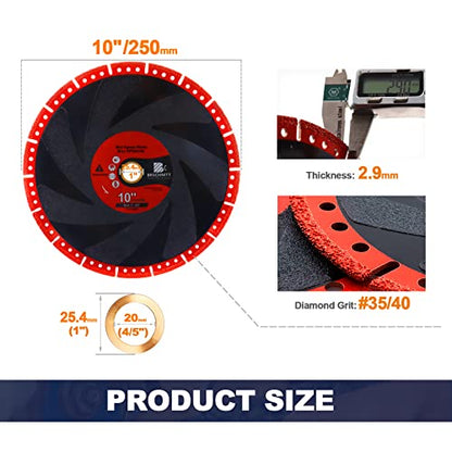 Metal Cutting Diamond Blade 10"- BRSCHNITT 250mm All-Purpose Diamond Saw Blade for Rebar Sheet Metal Angle Iron Stainless Steel Concrete. - size: 10"(250mm)