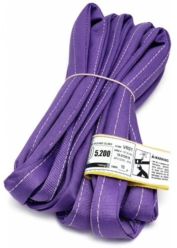 Chenango Supply VR1 10 Foot Endless Round Lifting Sling – USA Made, 2,600 lb Vertical, 2,080 lb Choker, 5,200 lb Basket – Double Ply Cover Polyester, Purple Round Poly Sling (10 FT) - size: 10 ft