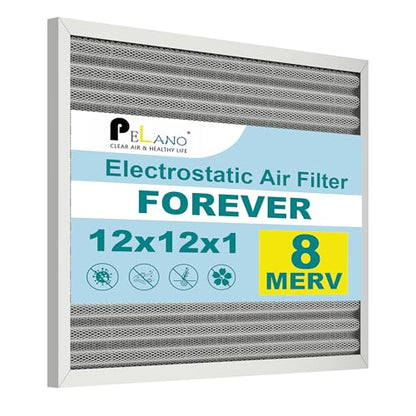 12x12x1 Reusable Air Filter, Electrostatic HVAC Air Filter, Lasts a Lifetime, Washable, Enjoy Fresher Air in Home and Office, MERV 8 (Actual Size:11.69x11.69x0.82 Inch) - size: 12" x 12" x 1"
