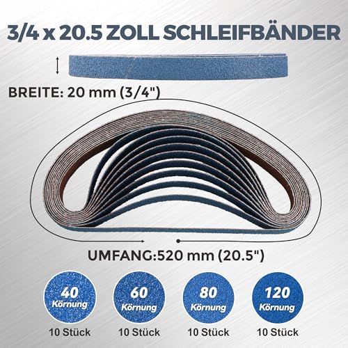 3/4 x 20.5 Inch Zirconia Sanding Belts, 40Pcs 10 Each of 40/60/80/120 Grits - style: 3/4‘’ x 20.5‘’-40Pcs
