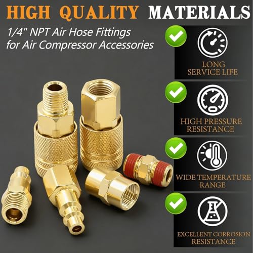 22 PCS 1/4" NPT Air Compressor Coupler & Plug Kit Air Hose Fitting - size: Copper-plated alloy