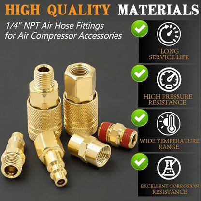 22 PCS 1/4" NPT Air Compressor Coupler & Plug Kit Air Hose Fitting - size: Copper-plated alloy