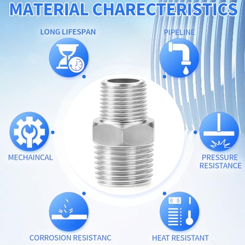 ChillWaves 304 Stainless Steel Pipe Fitting, Reducer Hex Nipple 1/4" NPT Male x 1/8" NPT Male Thread Adapter(6-PACK) - size: 1/4" NPT x 1/8" NPT