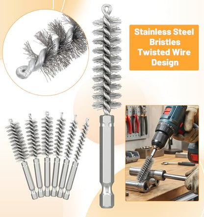 6 Pcs Round Wire Brush, Stainless Steel Bore Brush for Drill Tube Brushes