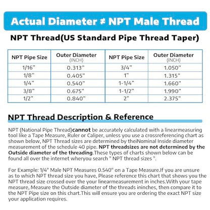 Yoebor Stainless Steel Compression Adapter 1/4" Tube OD x 3/8" NPT Male 2pc - size: 1/4" OD x 3/8" NPT Male