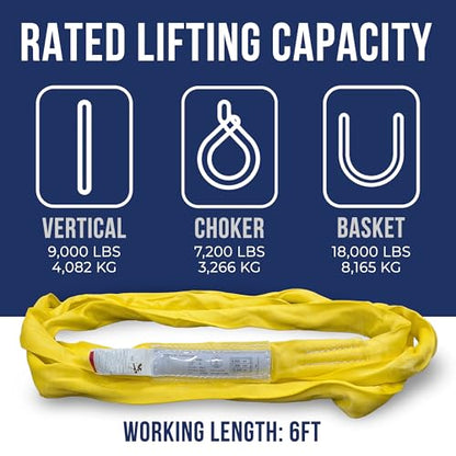 Ben-Mor Heavy Duty Round Lifting Sling, 6 ft 9,000 lb - color: Yellow - 9,000 lb Vertical WLL, size: 6 feet