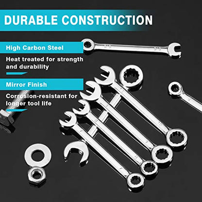 SPEEDWOX 10 Pcs Mini Combination Wrench Set, 4-11mm Open and Box End for Automotive, Industry, Electronics, Mechanic, Home, Hobby - High Carbon Steel - size: Metric
