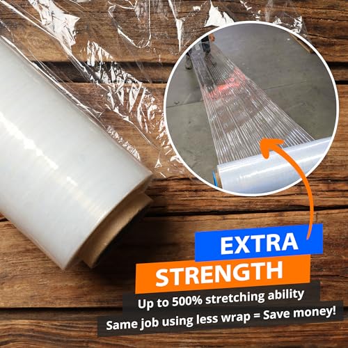 6 Rolls x 18" x 1500 Feet x 80 Gauge Clear Commercial Grade Heavy Duty Plastic Stretch Film Shrink Wrap | Industrial Strength Durable | Shipping Moving Packing Logistics | Holder Included - color: Clear, size: 6 PACK