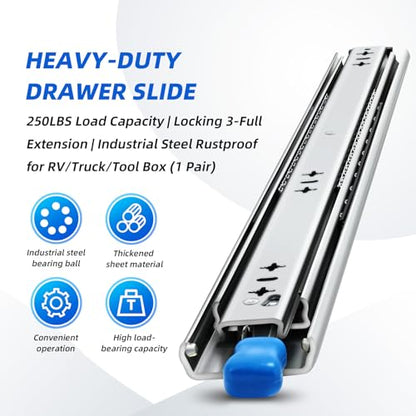 with Lock Heavy Duty Drawer Slides 12 14 16 18 20 22 24 26 28 30 32 34 36 40 44 48 52 56 60 Inch 500 Lbs Side Mount Full Extension Ball (Load:250 lb (with Lock) -W:53mm, 12 Inch) - size: 12 Inch, style: Load:250 lb (With lock) -W:53mm