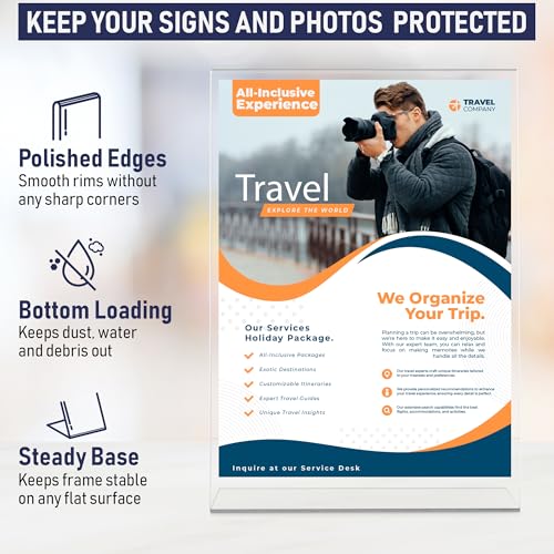Acrylic Sign Holder 8.5 x 11, Slant Back Display Stand, A-Frame Flyer Display for Office, Menu Holder, and Table Signs. Acrylic Stands for Paper and Sign Frame, Perfect for Tabletop Use (6 Pack)