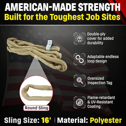 Chenango Supply VR4 16ft Tan Endless Round Polyester Rigging Sling - size: 16 ft