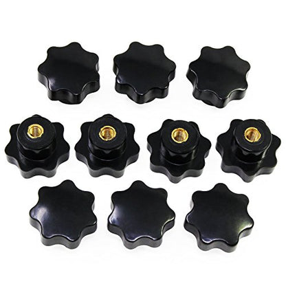 10Pcs M6 7 Star Knob Knurled Thread Clamping Knob, Star Shape Hand Knobs Black Plastic Screw-On Clamping Star Knob Handle - size: M6, style: Non-Through Hole