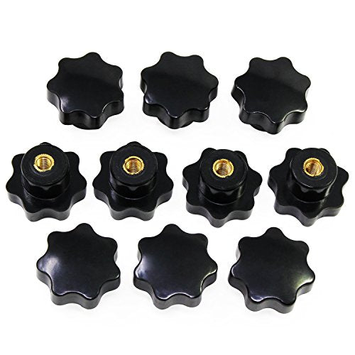 10Pcs M6 7 Star Knob Knurled Thread Clamping Knob, Star Shape Hand Knobs Black Plastic Screw-On Clamping Star Knob Handle - size: M6, style: Non-Through Hole
