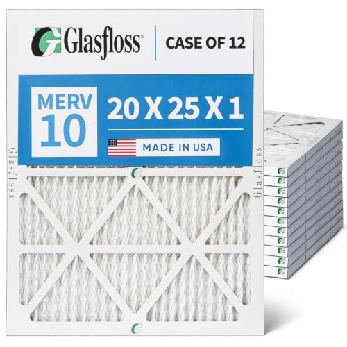 Glasfloss 20x25x1 MERV 10 AC Furnace Air Filter. 12 Pack