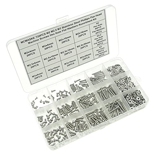 720PCS 304 SS Metric M2-M3 Pan Head Machine Screws Nuts Washers Kit - size: M2, M2.5, M3