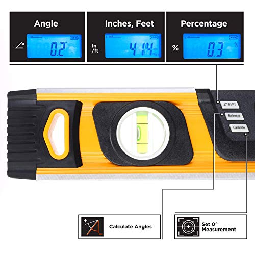 MOTORHEAD 16-Inch 0° - 180° SMART DIGITAL Level, LCD Screen, Audible Alerts, Water, Dust & Shock Resistant, Magnetic Bottom, Includes Bag, High-Visibility, Solid-Milled Aluminum, USA-Based Support - size: 16"