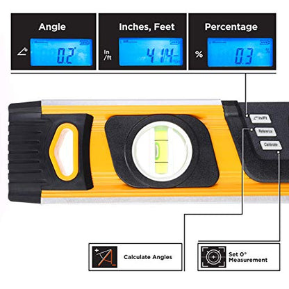 MOTORHEAD 16-Inch 0° - 180° SMART DIGITAL Level, LCD Screen, Audible Alerts, Water, Dust & Shock Resistant, Magnetic Bottom, Includes Bag, High-Visibility, Solid-Milled Aluminum, USA-Based Support - size: 16"