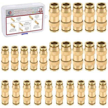 25PCS 1/4" 3/8" Brass Dot Air Line Fittings Kit, Straight Union Kit - size: 1/4" + 3/8"