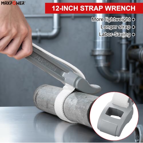 MAXPOWER Strap Wrench Set, 18" & 12" Adjustable Nylon Strap Wrenches - size: 18" & 12" Set