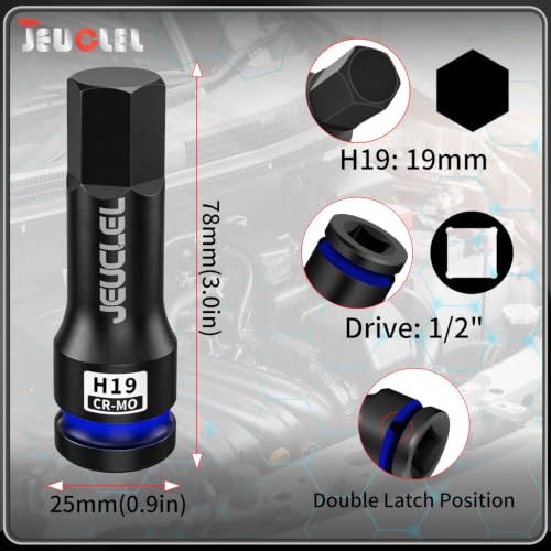 19mm Hex Impact Bit Socket, H19 1/2" Drive Allen Socket, Cr-Mo - size: 1PC | H19 19MM