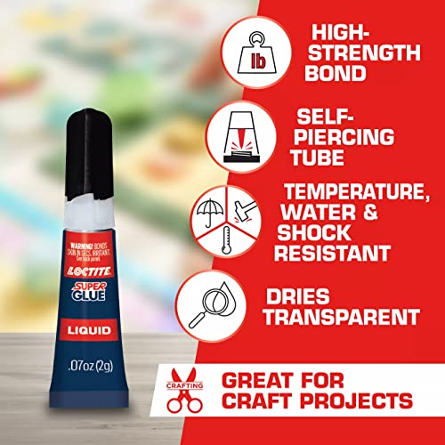 Loctite Super Glue Liquid, Clear, 0.07 fl oz Tube, 2 Pack - Superglue for Plastic, Wood, Metal, Crafts & Repair, Cyanoacrylate Adhesive Instant Glue, Quick Dry - size: 0.07 fl oz (2 Pack)