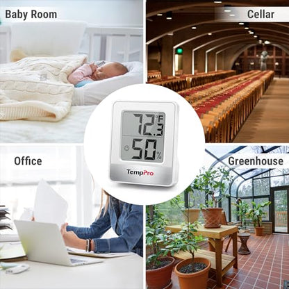 TempPro TP49 2 Pack Digital Hygrometer Indoor Thermometer - color: White Indoor Thermometer