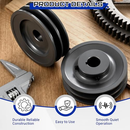 Frienda 2 Pcs 2ak46-7/8 Double Groove V Belt Pulley 4.45" x 7/8" Cast Iron Fixed Bore Pulleys, 7/8 Inch Inner Diameter, 4.45 Inch Outer Diameter, for a, 3l, and 4l (A and Ax) V-Belts
