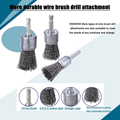 9 Pcs Wire Brush Wheel for Drill, Wire Brush for Drill 1-Inch Crimped End Wire Brushes 1/4" Hex Shank for Paint-Surface and Small Spaces - style: 9 Pcs wire end brush